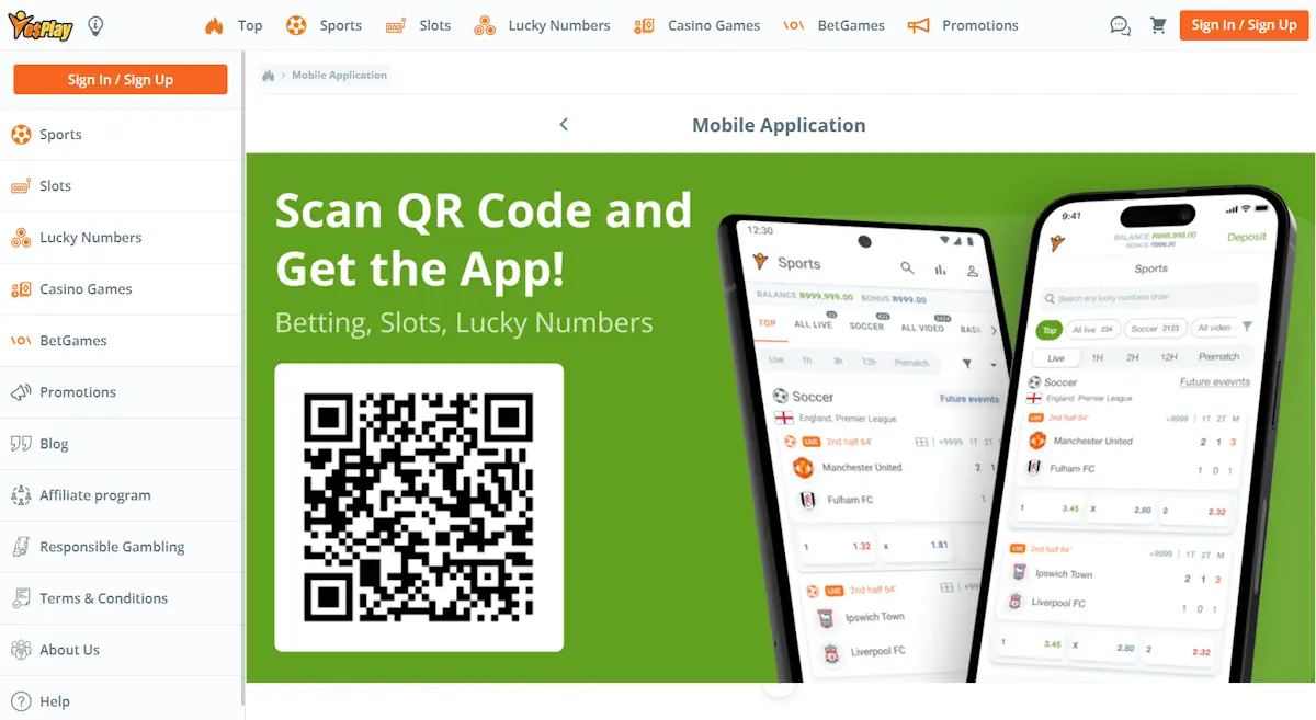 YesPlay Sportsbook and Casino App Screenshot